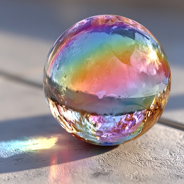 Rainbow Glass Ball with Prism Light on Stone Surface